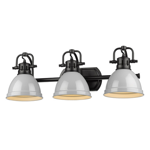Duncan 3 Light Vanity In Matte Black With Gray Steel Shade(s) (3602-BA3 BLK-GY)