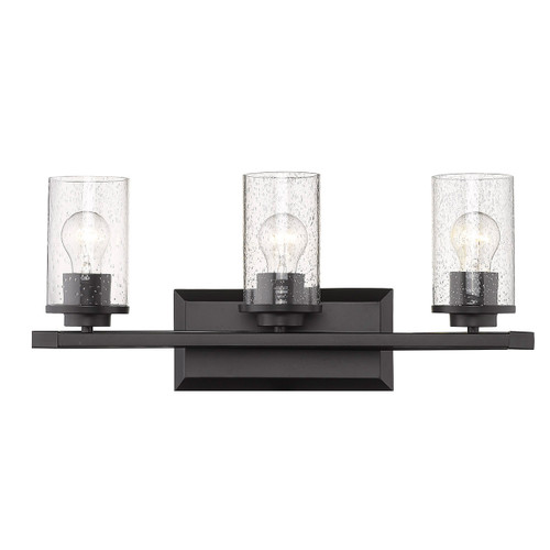 Mercer 3 Light Vanity In Matte Black With Seeded Glass (4309-BA3 BLK-BLK-SD)