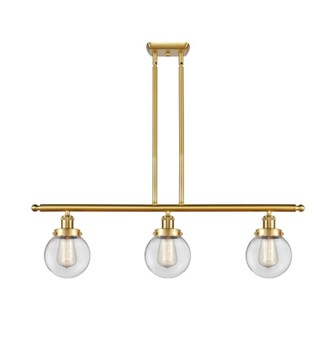 Beacon - 3 Light - 36 inch - Satin Gold - Stem Hung - Island Light (916-3I-SG-G202-6)