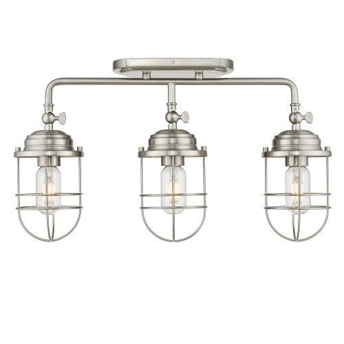 Seaport 3 Light Semi-flush In Pewter W/ Matching Metal Cage (9808-LSF PW)