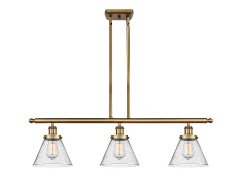 Cone - 3 Light - 36 inch - Brushed Brass - Stem Hung - Island Light (916-3I-BB-G44)