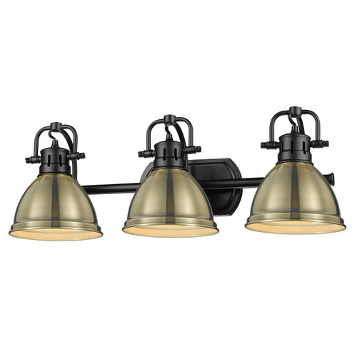 Duncan 3 Light Vanity In Matte Black With Aged Brass Shade(s) (3602-BA3 BLK-AB)