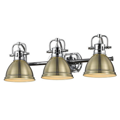 Duncan 3 Light Vanity In Chrome With Aged Brass Steel Shade(s) (3602-BA3 CH-AB)