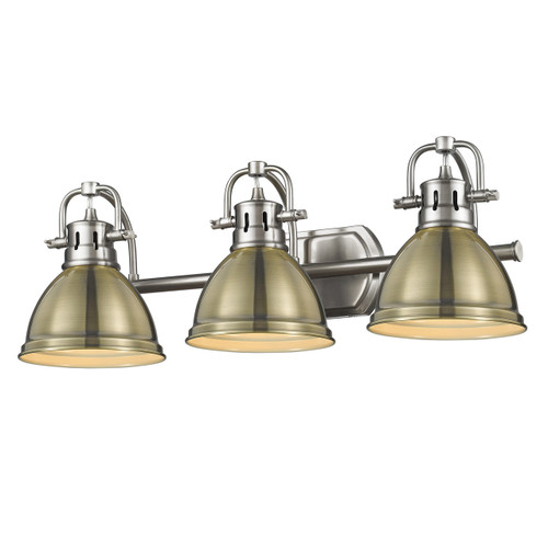 Duncan 3 Light Vanity In Pewter With Aged Brass Steel Shade(s) (3602-BA3 PW-AB)