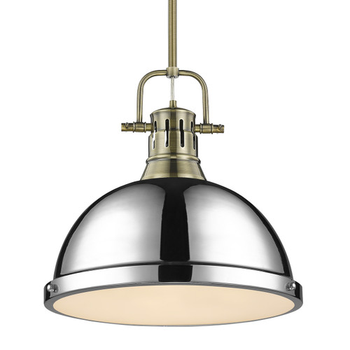 Duncan 1 Light Pendant In Aged Brass With Chrome Steel Shade(s) (3604-L AB-CH)