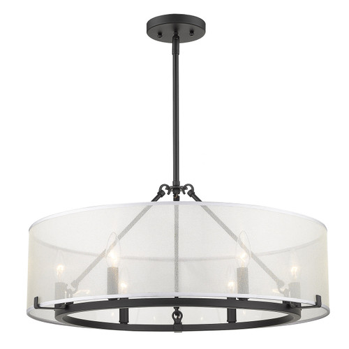 Alyssa 6 Lt Chandelier, Matte Black, Sterling Mist Fabric Shades (5019-6-M BLK)