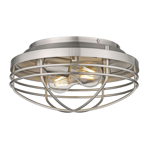 Seaport 2 Light Flush Mount In Pewter W/ Matching Metal Cage (9808-FM PW)