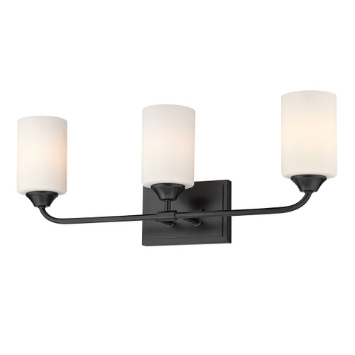 Ormond 3 Light Vanity, Matte Black, Cylindrical Opal Glass (2120-BA3 BLK-CYL-OP)