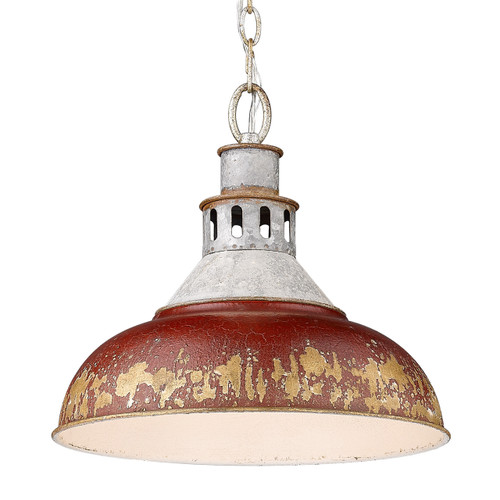 Kinsley 1 Lt Pendant, Aged Galvanized Steel, Antique Red Shade (0865-L AGV-RED)