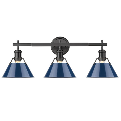 Orwell 3 Light Vanity In Matte Black With Matte Navy Shade(s) (3306-BA3 BLK-NVY)