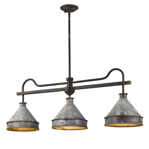 Jasper 3 Lt Linear Pendant, Antique Blk Iron, Galvanized Shades (0877-LP ABI-GV)