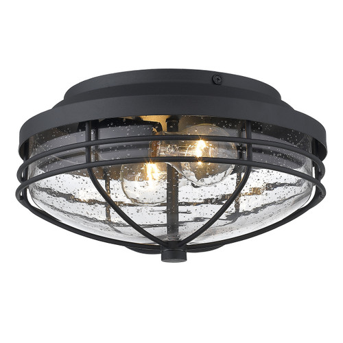 Seaport 2 Light Outdoor Flush Mnt, Natural Black, Seeded Glass (9808-OFM NB-SD)