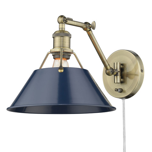 Orwell 1 Light Sconce In Aged Brass With Navy Blue Shade(s) (3306-A1W AB-NVY)