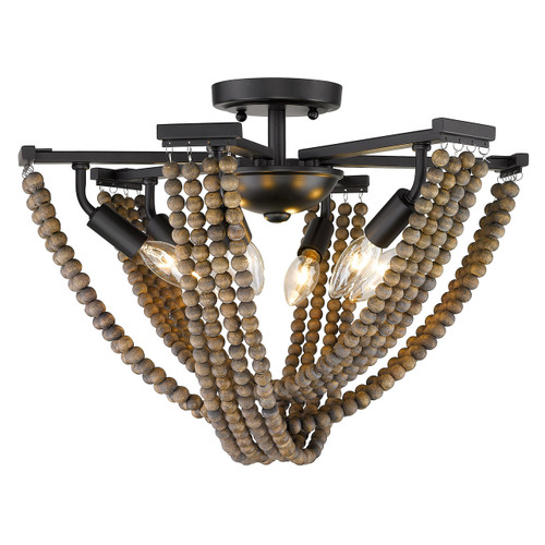 Samba 6 Light Semi-flush In Matte Black With Wooden Beads (1896-6SF BLK-WB)