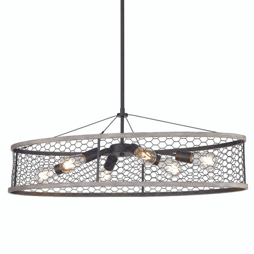 Bailey 6 Light Linear Pendant, Matte Black, Chicken Wire Shades (3171-LP BLK-CW)