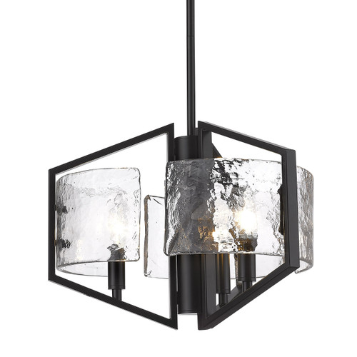 Varsha 3 Light Pendant In Matte Black W/ Hammered Water Glass (3162-3P BLK-HWG)