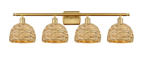 Woven Rattan - 4 Light - 38 inch - Satin Gold - Bath Vanity Light (516-4W-SG-RBD-8-NAT)