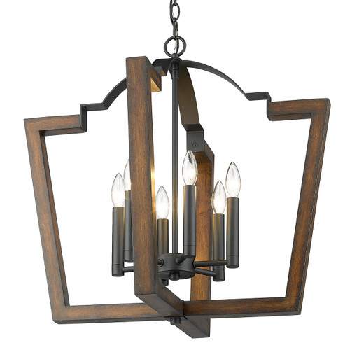 Regan 6 Light Pendant In Natural Black With Rustic Oak Wood (7802-6P NB-RO)