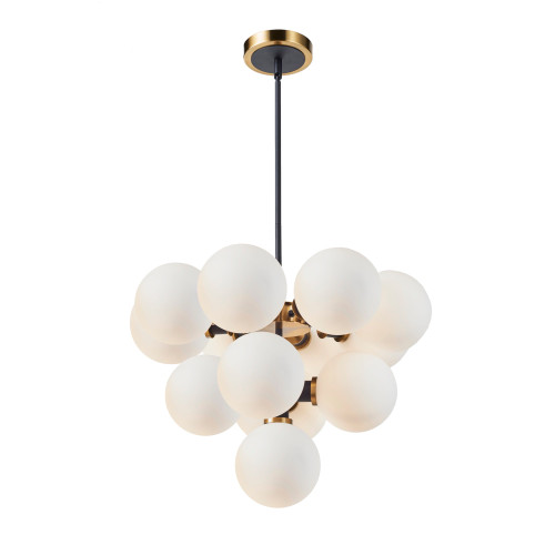 Gem Collection 13-Light Chandelier with White Glass Black and Brushed Brass (AC11872WH)