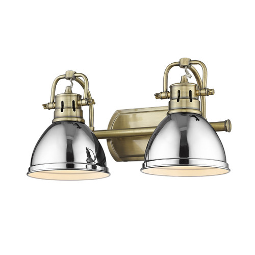 Duncan 2 Light Vanity In Aged Brass With Chrome Steel Shade(s) (3602-BA2 AB-CH)