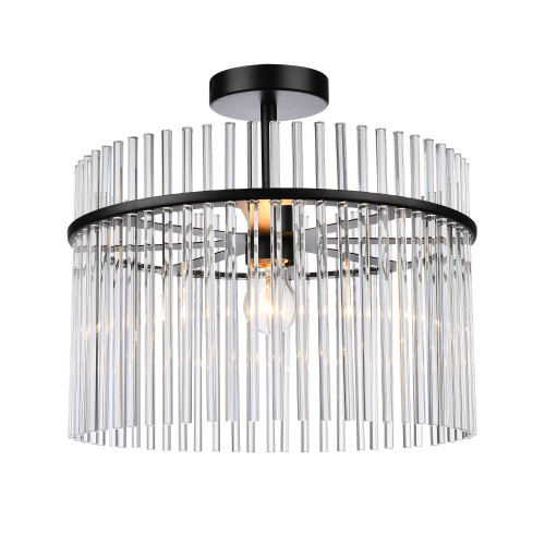 Ava 1 Light Semi Flush Mount, Black with Glass Rods (AC12081BK)