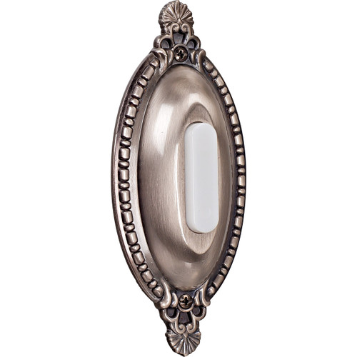 Surface Mount Oval Ornate LED Lighted Push Button in Antique Pewter (BSOO-AP)