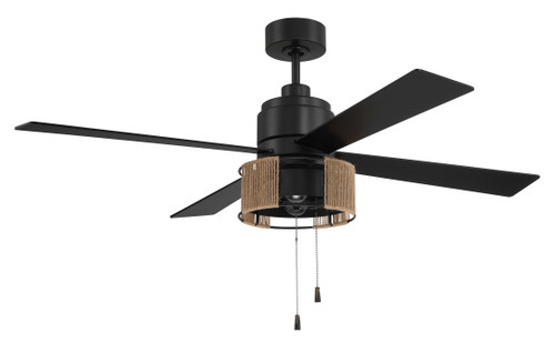 Kensey 52" 4-Blade Ceiling Fan in Flat Black w/ Flat Black/Natural Oak Blades; Integrated Light Kit (KNS52FB4)