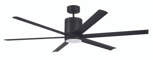 Tate 65" 6-Blade Indoor/Outdoor (Wet) Ceiling Fan in Flat Black w/ Flat Black Blades; Light Kit Included (optional) (TTE65FB6)