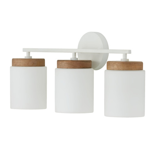 Liam 23.50"W x 10.25"H 3-Light Cylindrical Vanity in White with Mango Wood and Soft White Glass (150931LT-547)
