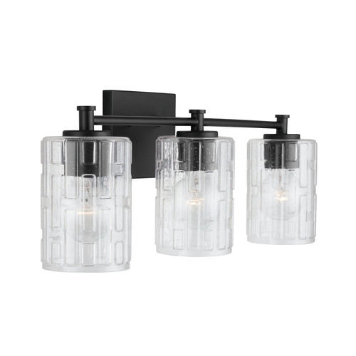 Emerson 23" W x 9" H x 7" E 3-Light Seeded Embossed Glass Vanity in Matte Black  (138331MB-491)