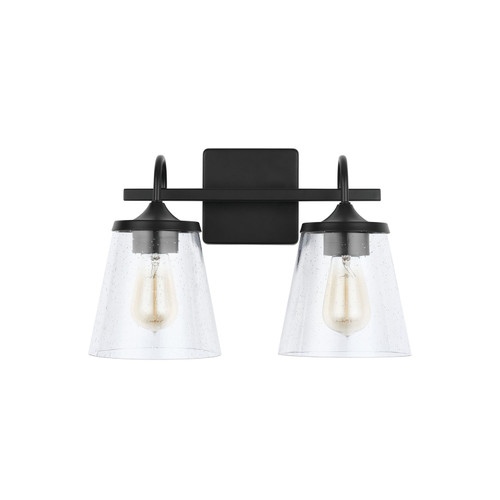 Jayne 15" W x 10.5" H x 9" E 2-Light Vanity in Matte Black with Clear Seeded Cone Glass Shades   (139122MB-496)