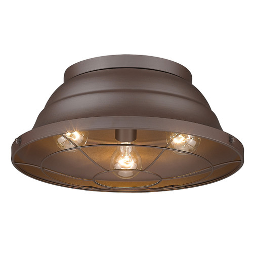 Bartlett 3 Lt Outdoor Flush Mount, Bronze W/ Matching Metal Cage (7316-OFM TBZ)