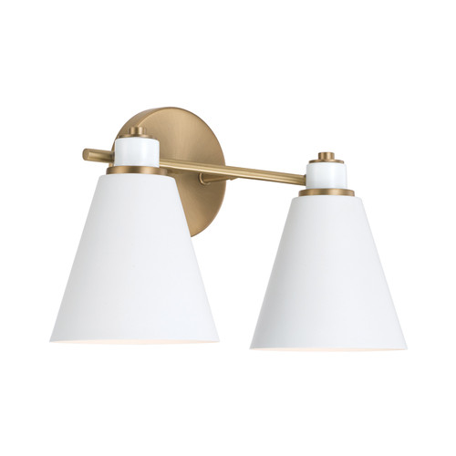 Bradley 15"W x 9"H 2-Light Vanity in Aged Brass and White Metal Shade with White Interior (150121AW)