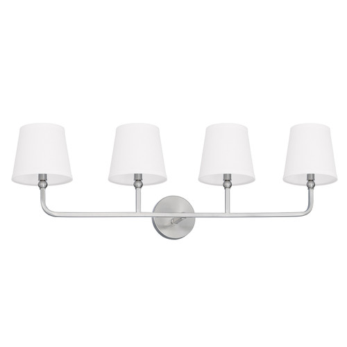 Dawson 35" W x 12" H x 7" E 4-Light Vanity in Brushed Nickel with White Fabric Shades (119341BN-674)