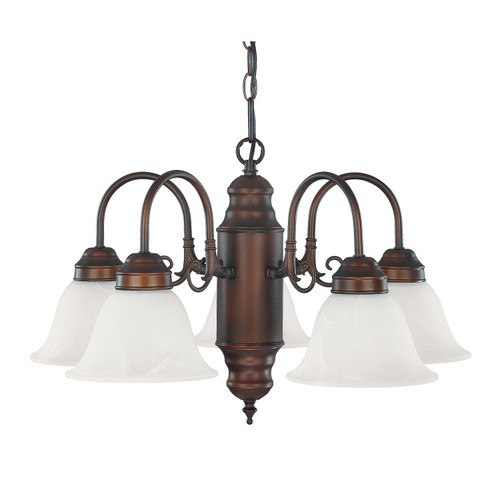 David 21" W x 13" H 5-Light Chandelier in Burnished Bronze with White Faux Alabaster Glass Shades   (3255BB-118)