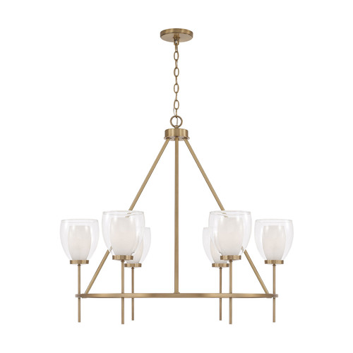 Joss 35" W x 31" H 6-Light Ring Chandelier in Aged Brass with Layered White and Clear Glass (455961AD)