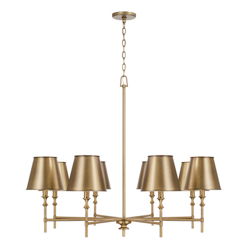 Whitney 41"W x 33"H 8-Light Chandelier in Aged Brass with Metal Stay-Straight Shade with White Interior (449781AD-707)