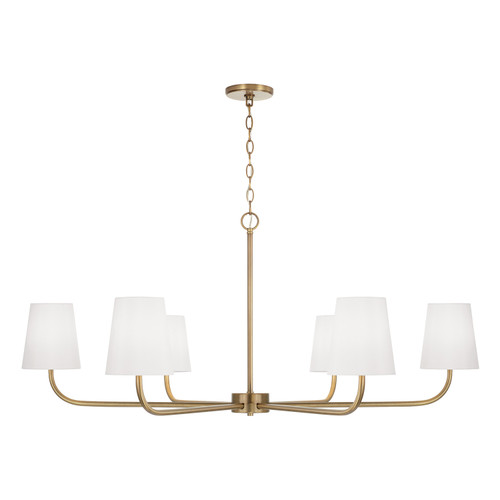 Brody 47"W x 21.25"H 6-Light Chandelier in Aged Brass with White Fabric Stay-Straight Shade (449461AD-706)