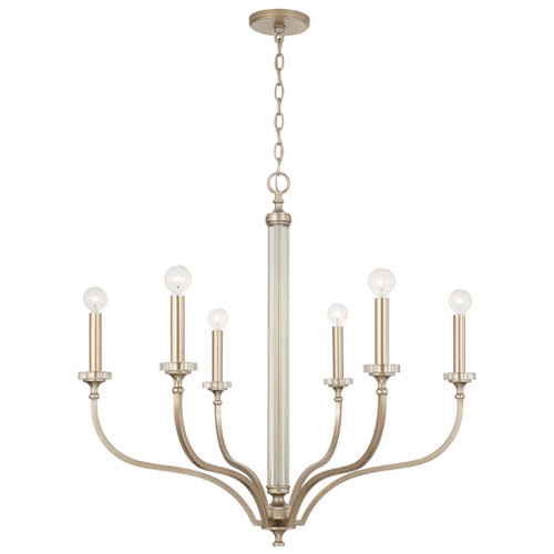 Breigh 32" W x 30.5" H 6-Light Medium Chandelier in Brushed Champagne with Acrylic Column and Bobeches (444861BS)