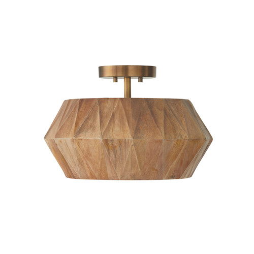 Nadeau 15"W x 10.75"H 1-Light Convertible Semi-Flush Pendant in Hand-distressed Patinaed Brass and Handcrafted Mango Wood (251011LW)