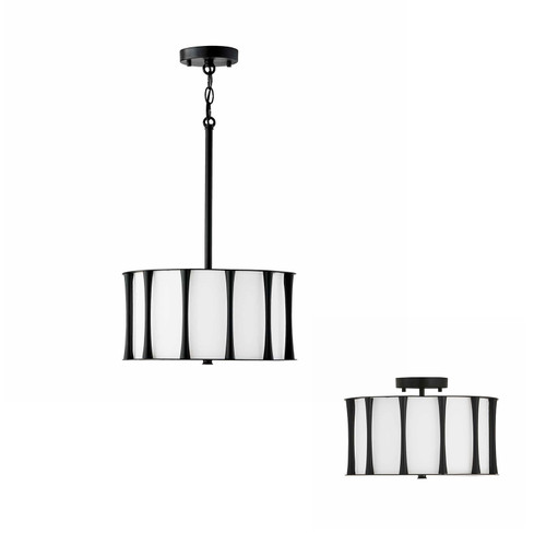 Bodie 15"W x 9"H 3-Light Semi-Flush in Matte Black with White Fabric Shade (244631MB)