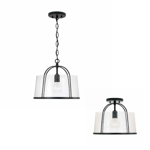 Madison 13" W x 11.5" H 1-Light Semi-Flush or Pendant in Matte Black with Clear Seeded Glass (247011MB)