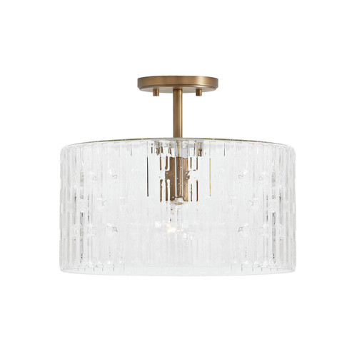 Emerson 15" W x 14" H 1-Light Dual Mount Semi-Flush or Pendant in Aged Brass with Embossed Seeded Glass  (241311AD)