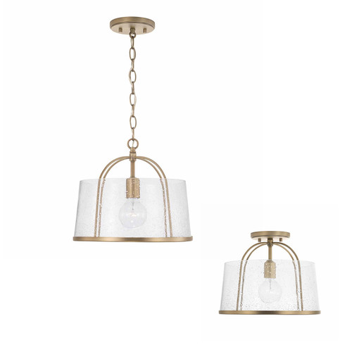Madison 13" W x 11.5" H 1-Light Semi-Flush or Pendant in Aged Brass with Clear Seeded Glass (247011AD)