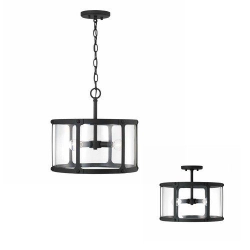 Brennen 15" W x 14" H 3-Light Semi-Flush or Pendant in Black Iron with Clear Glass (244931BI)