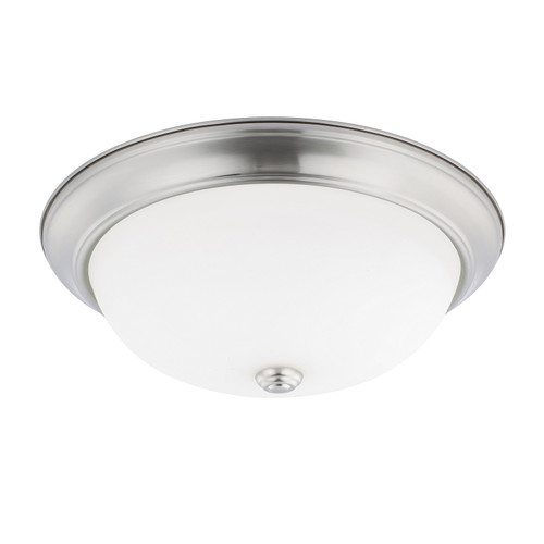 Bates 15" W x 5" H 3-Light Flush Mount in Brushed Nickel with Soft White Glass Shade   (214731BN)