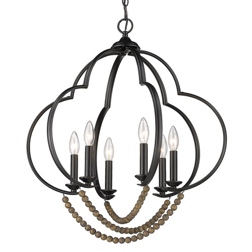 Flori 6 Light Pendant In Matte Black With Espresso Wood Beads (8320-6P BLK-EWB)