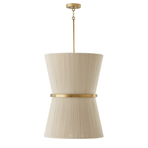 Cecilia 20" W x 28" H 6-Light Tapered String Foyer Pendant in Bleached Natural Rope and Patinaed Brass   (541261NP)