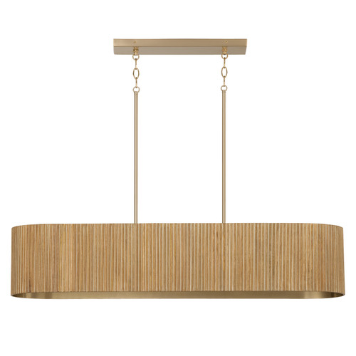 Donovan 44.25" W x 9" H 5-Light Linear Chandelier in in Matte Brass and Handcrafted Fluted Mango Wood in White Wash (850751WS)