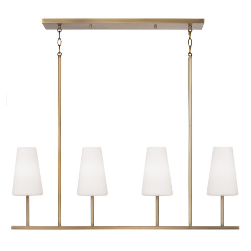 Averitt 42" W x 15" H 4-Light Modern Linear Chandelier in Aged Brass with Tapered Soft White Glass (855241AD-550)
